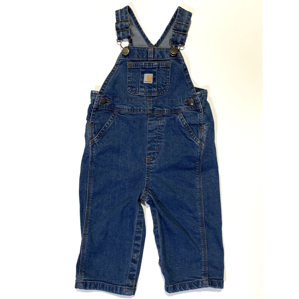 Carhartt Overalls Toddler Kids Blue Jeans Denim Snap Logo Pants 12M Carpenter